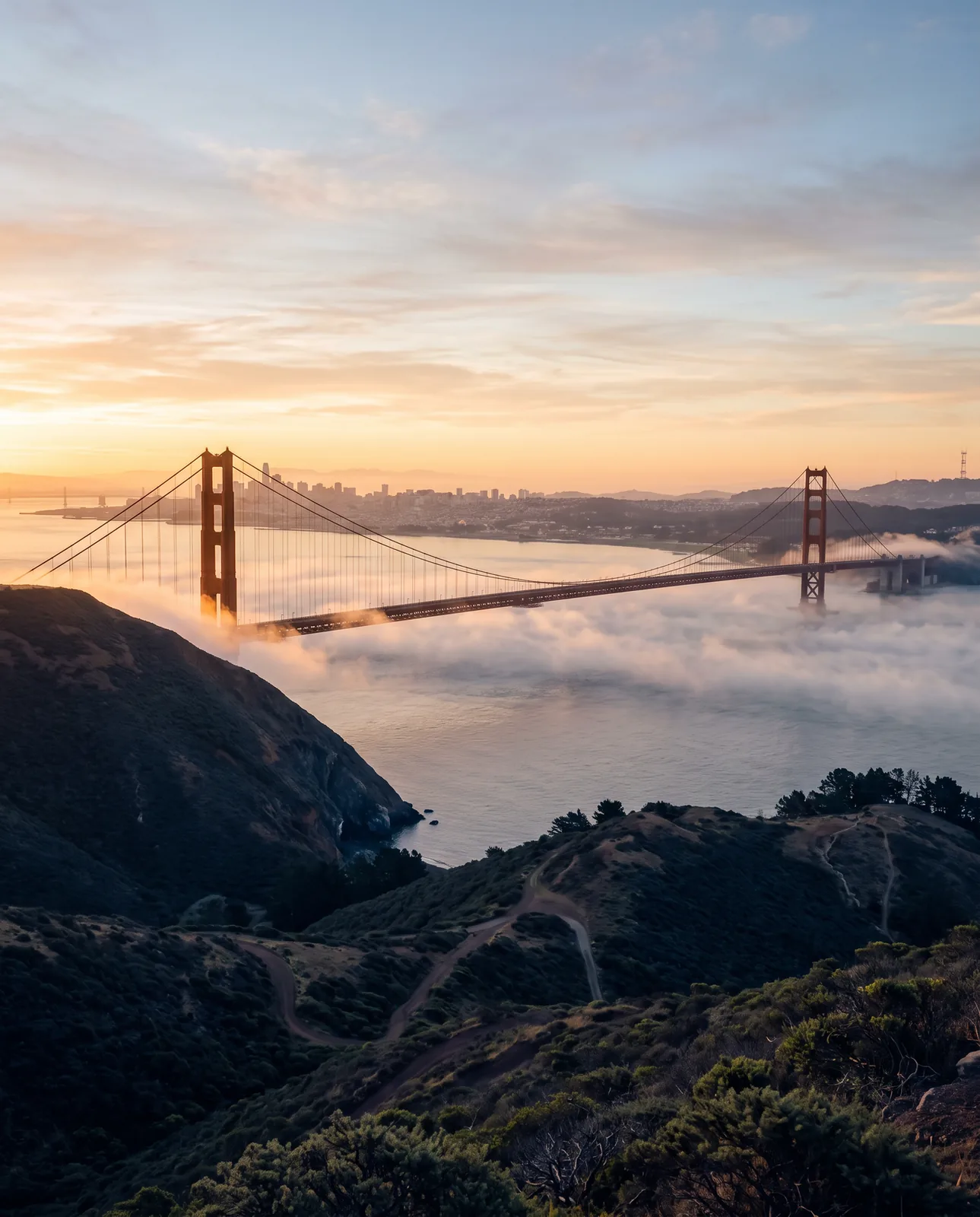 Golden Gate Bridge at sunrise
